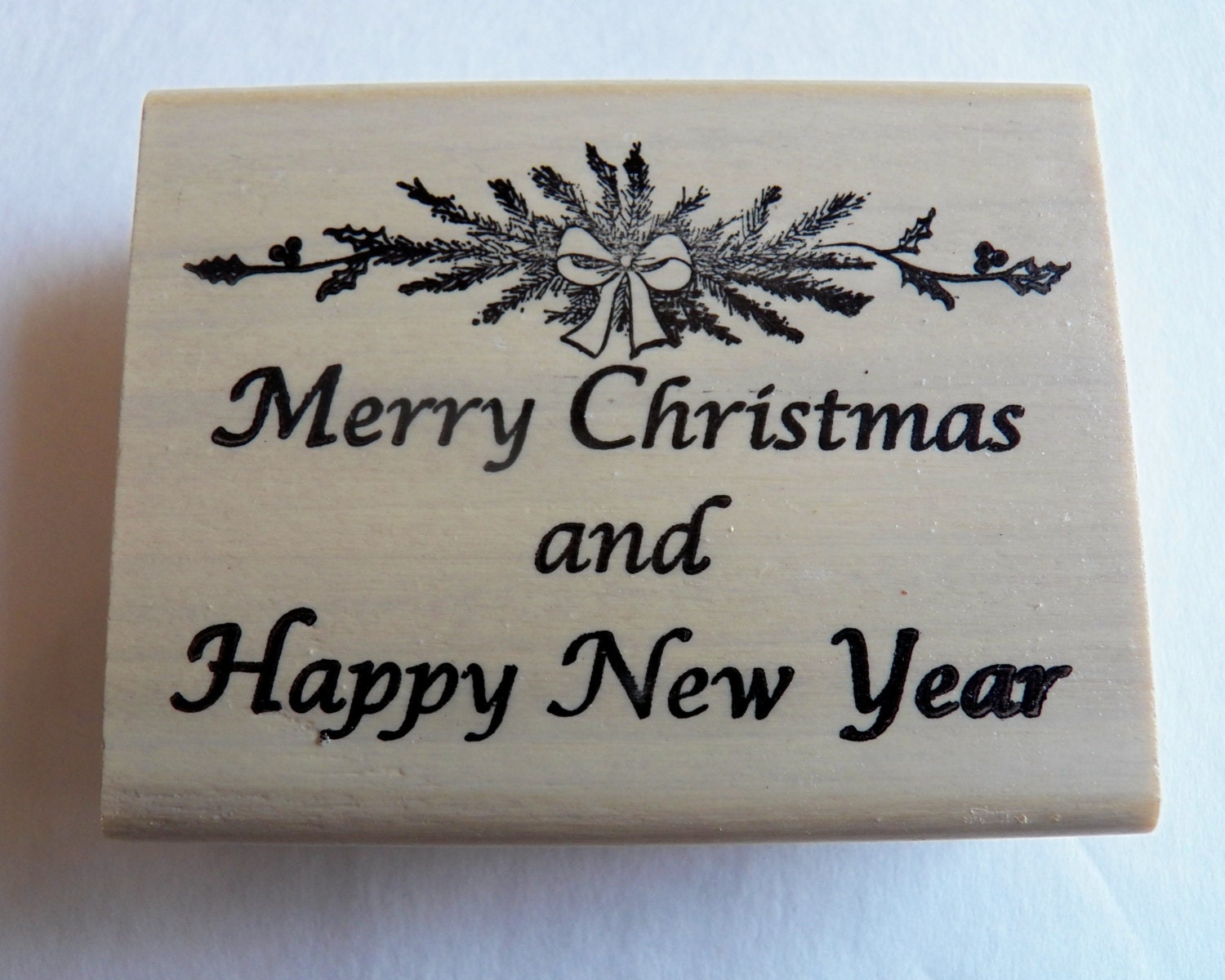 Merry Christmas Rubber Stamp Happy New Year Wooden Rubber