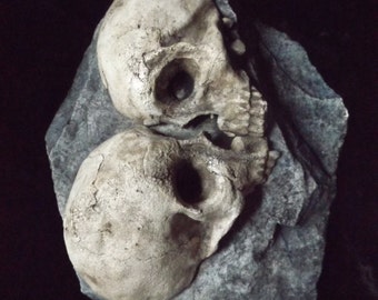 Love Rock Human Skulls Macabre Home Indoor Dungeon Decor Halloween Haunt Creepy Dead Eternal Kiss Fossil Bones Grave Prop Gothic Dark Garden