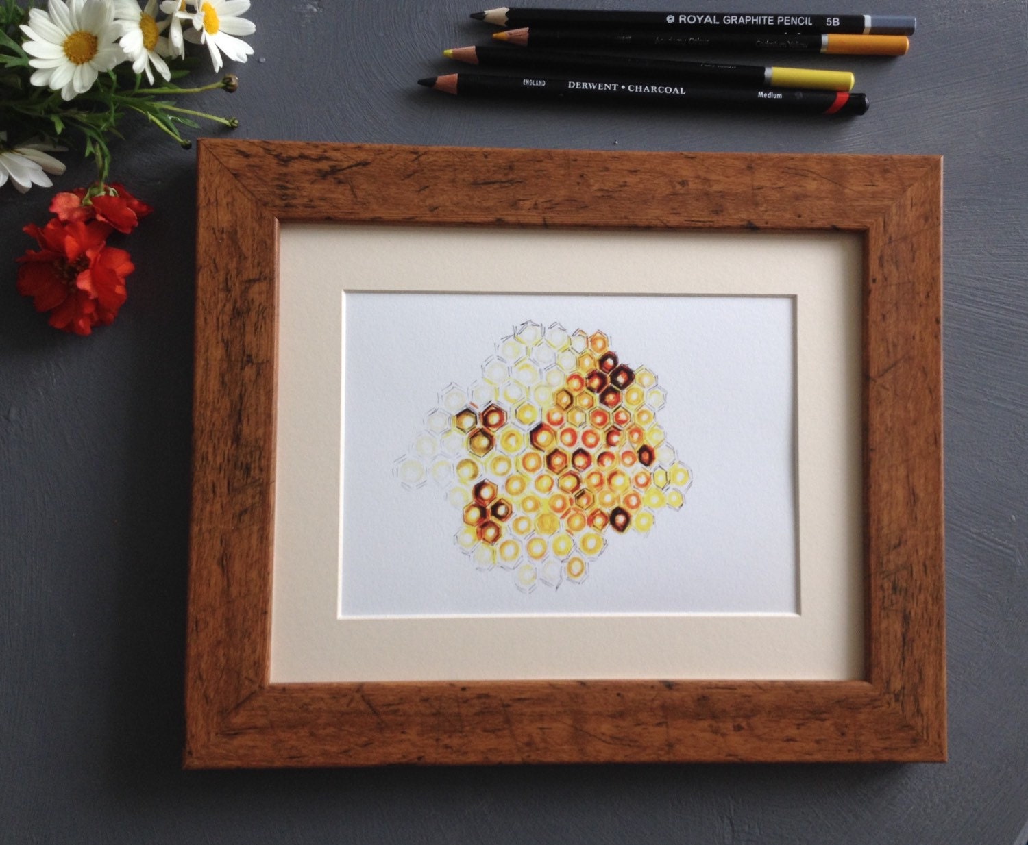 Honeycomb print illustration drawing of honeycomb