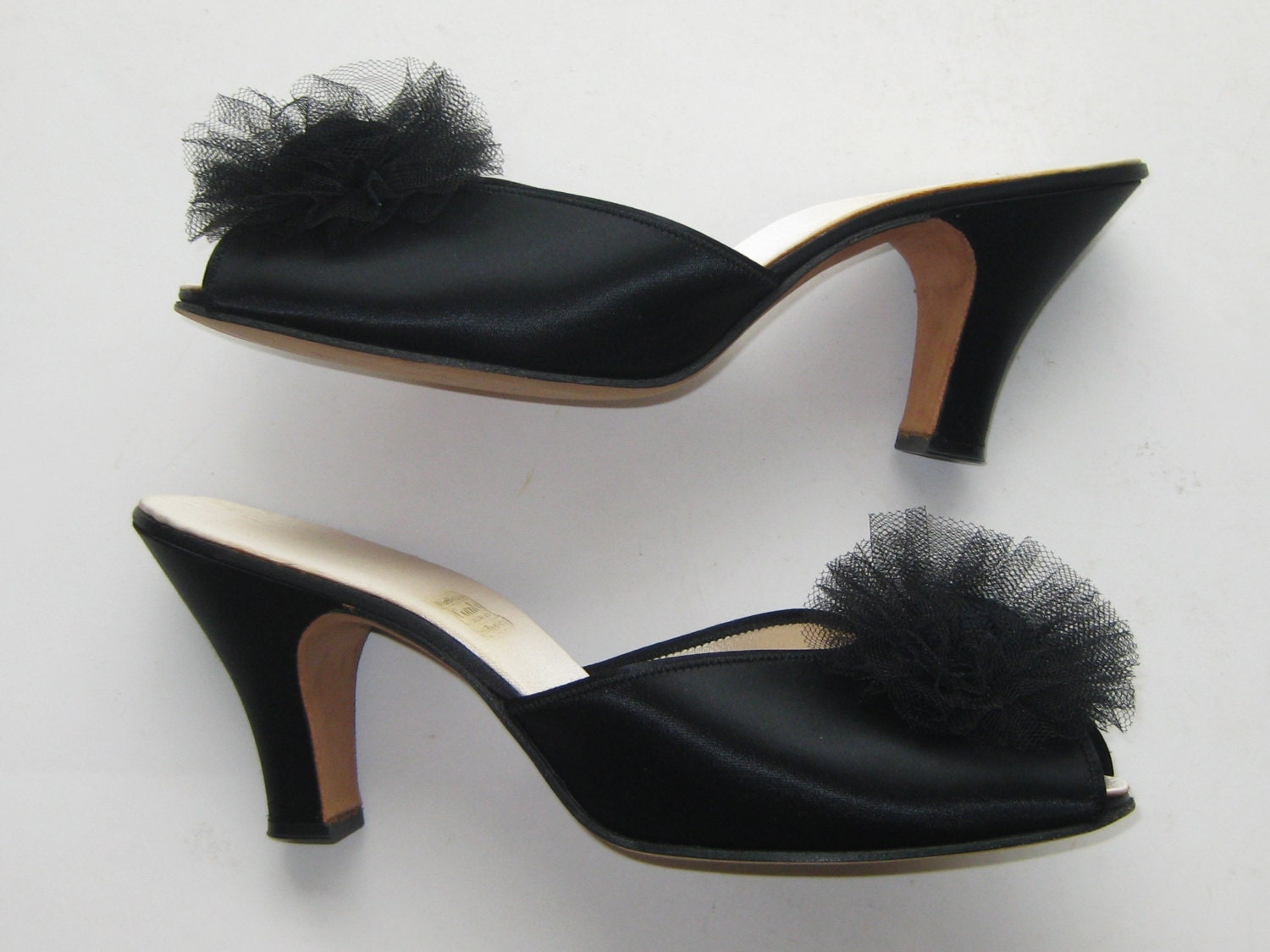 Vintage 40s 50s Black Satin Mules Daniel Green Boudoir