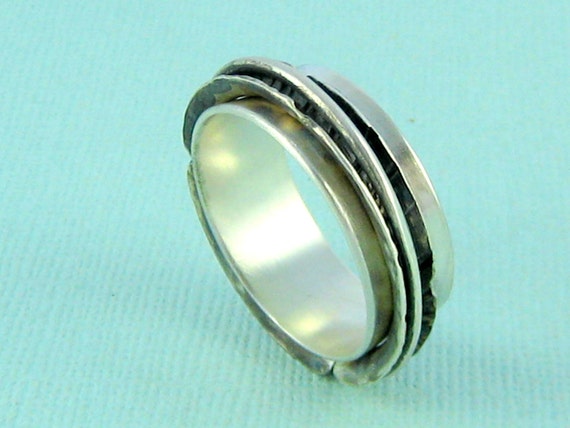 Sterling Silver Fidget Ring. Silver Spinner Ring. Double