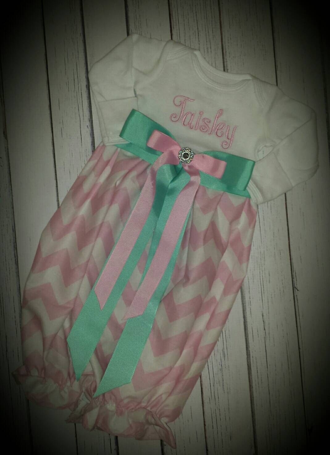 Pink Chevron Baby Gown outfit by LuLuNMeBowtique