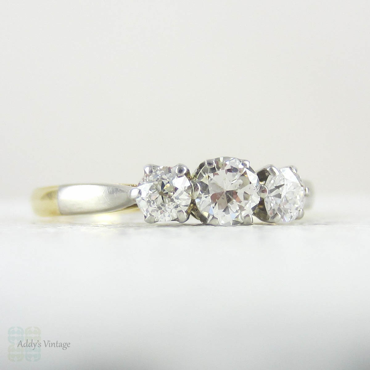 Vintage Diamond Engagement Ring, Trilogy Three Stone Diamond Ring
