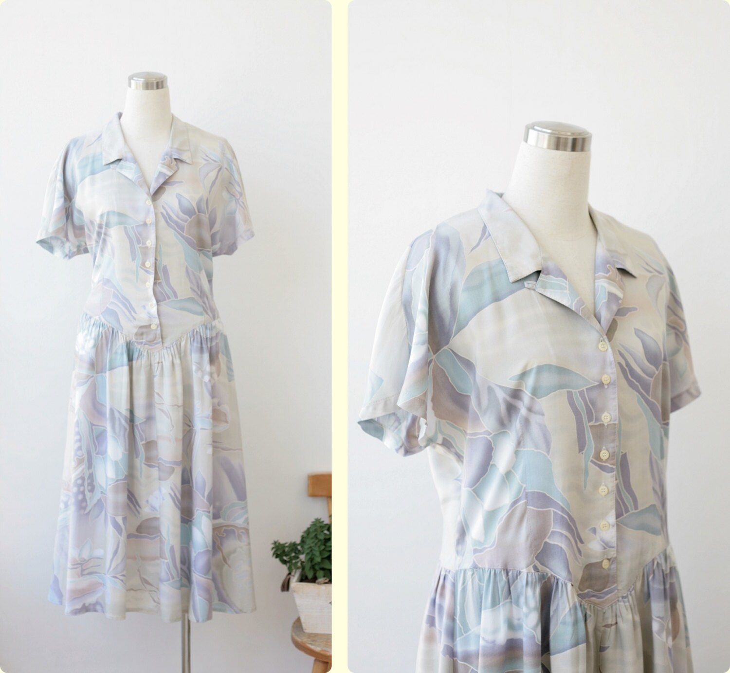 Free Shipping. 1980s vintage summer dress Large button front