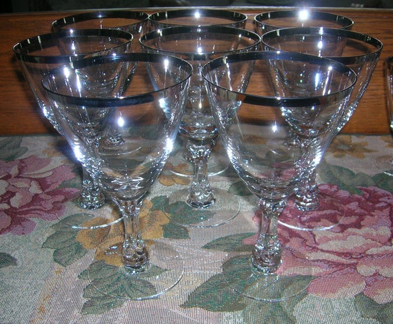 8 Vintage Fostoria Crystal Glass Water Goblets Wedding Ring