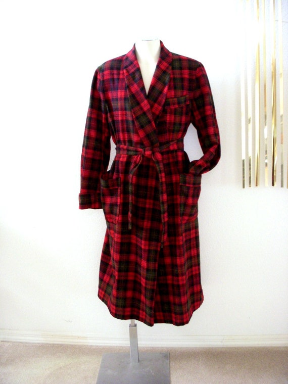 Vintage 60s 70s Red PLAID Pendleton Robe Mens by OmAgainVintage