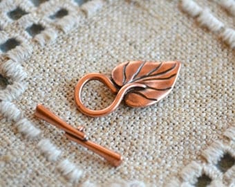 Clasp Antiqued Copper Plated Pewter Toggle 26.5x13mm Leaf Hidden Loop