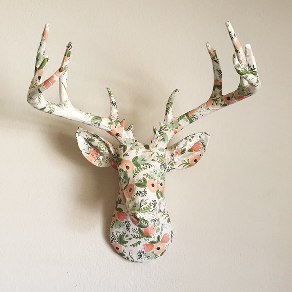 Rifle Paper Co Floral White Deer Head Wall Mount Faux