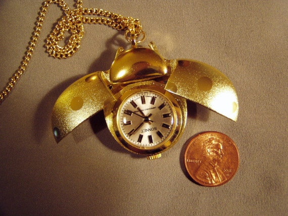 Vintage Ladybug Pendant Watch on Chain Sonnet Brand by pedsboys