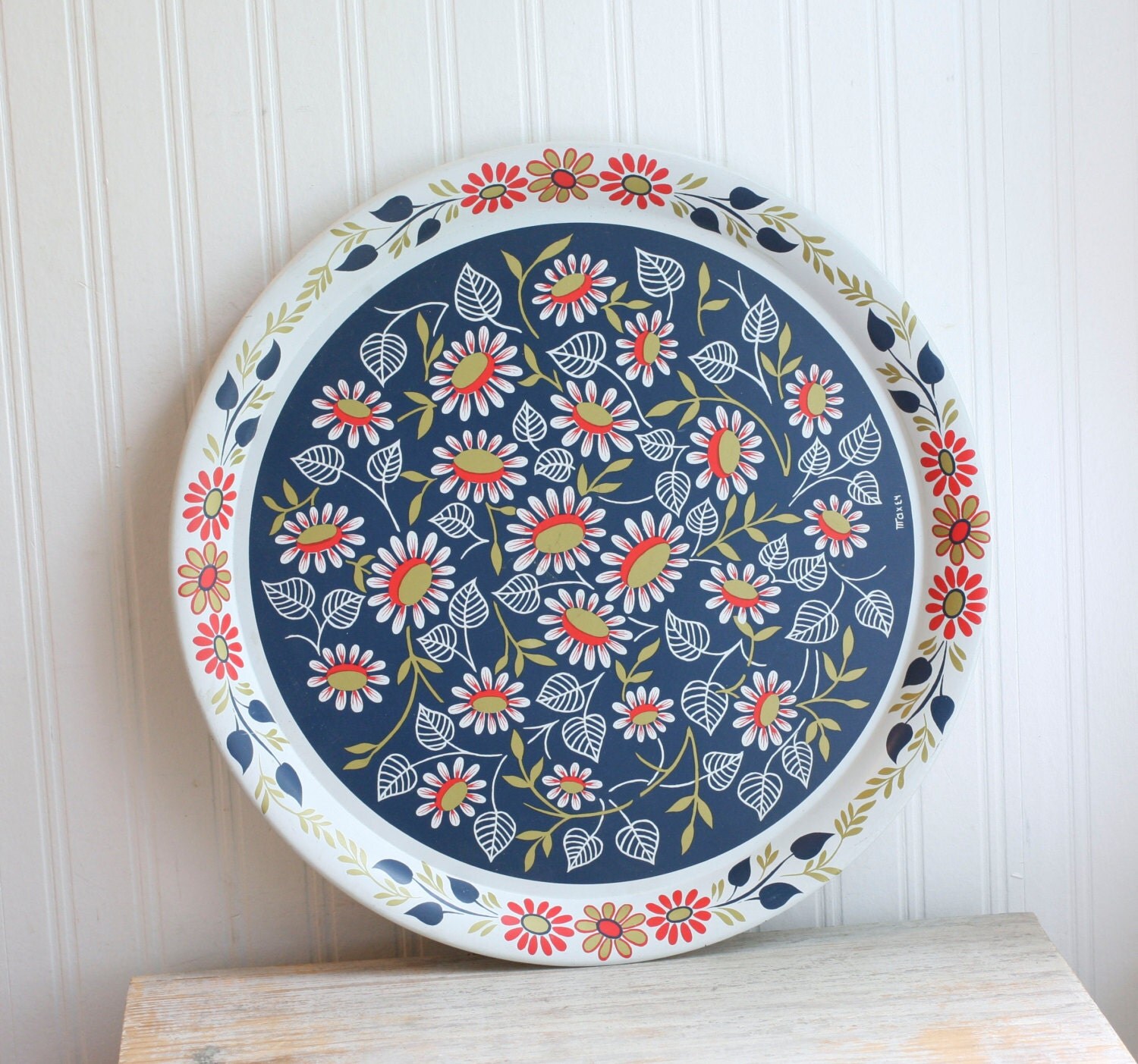 1960s Decorative Metal Tray with Flowers Large by MollyFinds