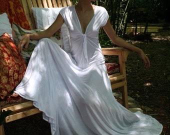 Ivory Silk Knit Bridal Nightgown Wedding Lingerie Keyhole Tie Front Full Swing Sleepwear Honeymoon Lounge Gown Bridal Sleepwear