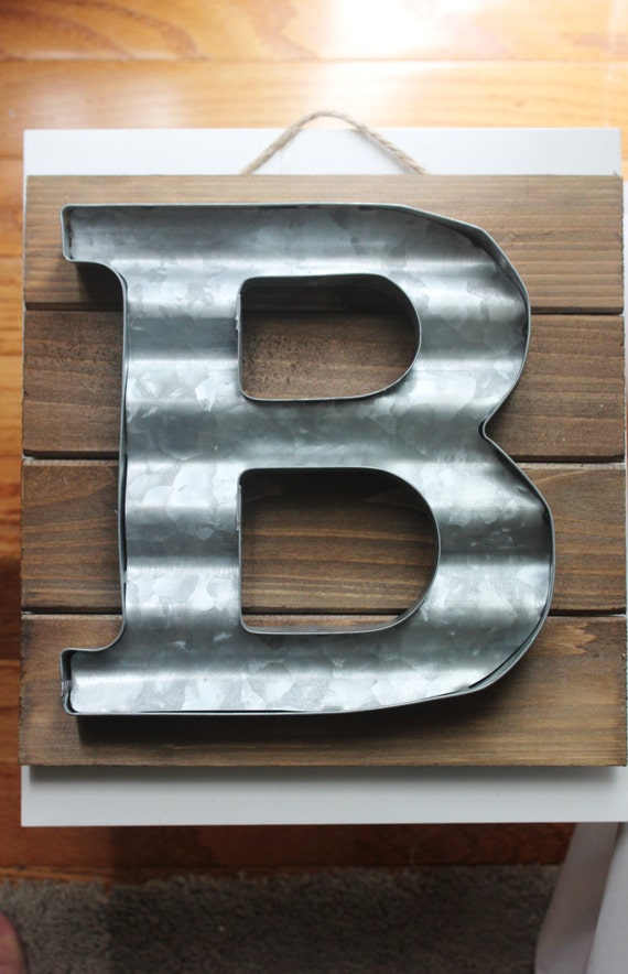 LARGE METAL LETTER Corrugated Zinc Steel Initial Home Room