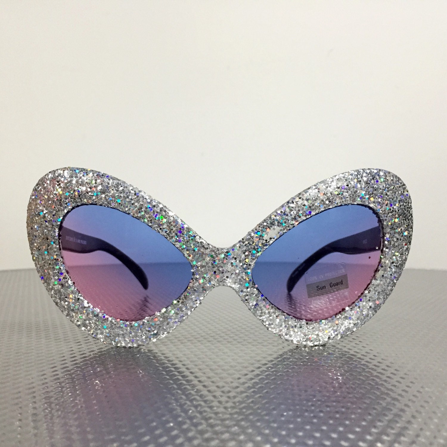 sunglasses 90's silver glitter large alien cat eye by NTRDMNSNL