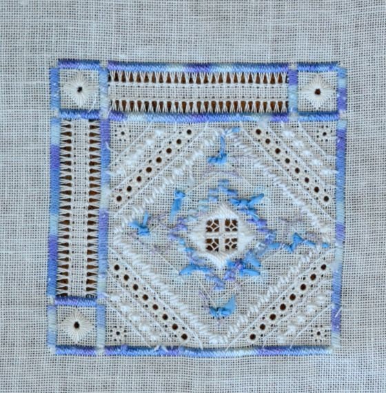 Ring Bearer's Pillow Top Hand Cross Stitch in Blues by GThreads