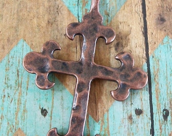 CROSS Pendant Antiqued Copper Hammered Pewter