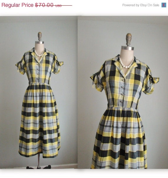 STOREWIDE SALE 50’s Plaid Shirtwaist Dress // Vintage 1950’s Yellow ...