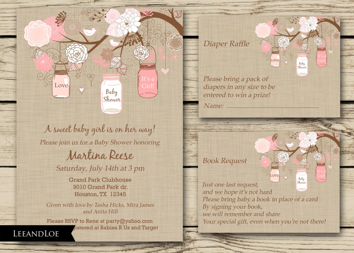 Rustic Girl Baby Shower Invitation Diaper Raffle Book