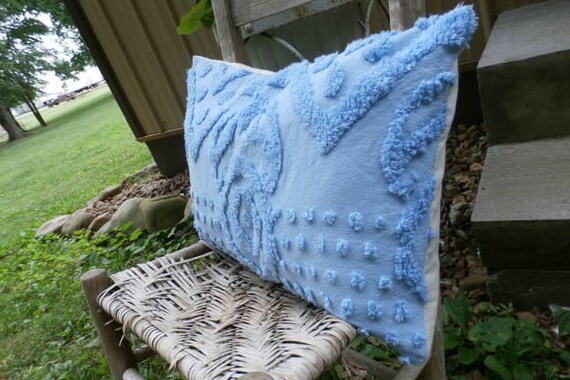 Vintage Blue Chenille Shabby Soft Inspired Pillow Cover