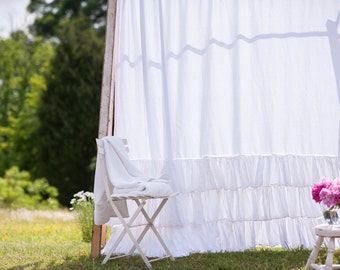 Ruffled Linen Triple Ruffled Shower Curtain