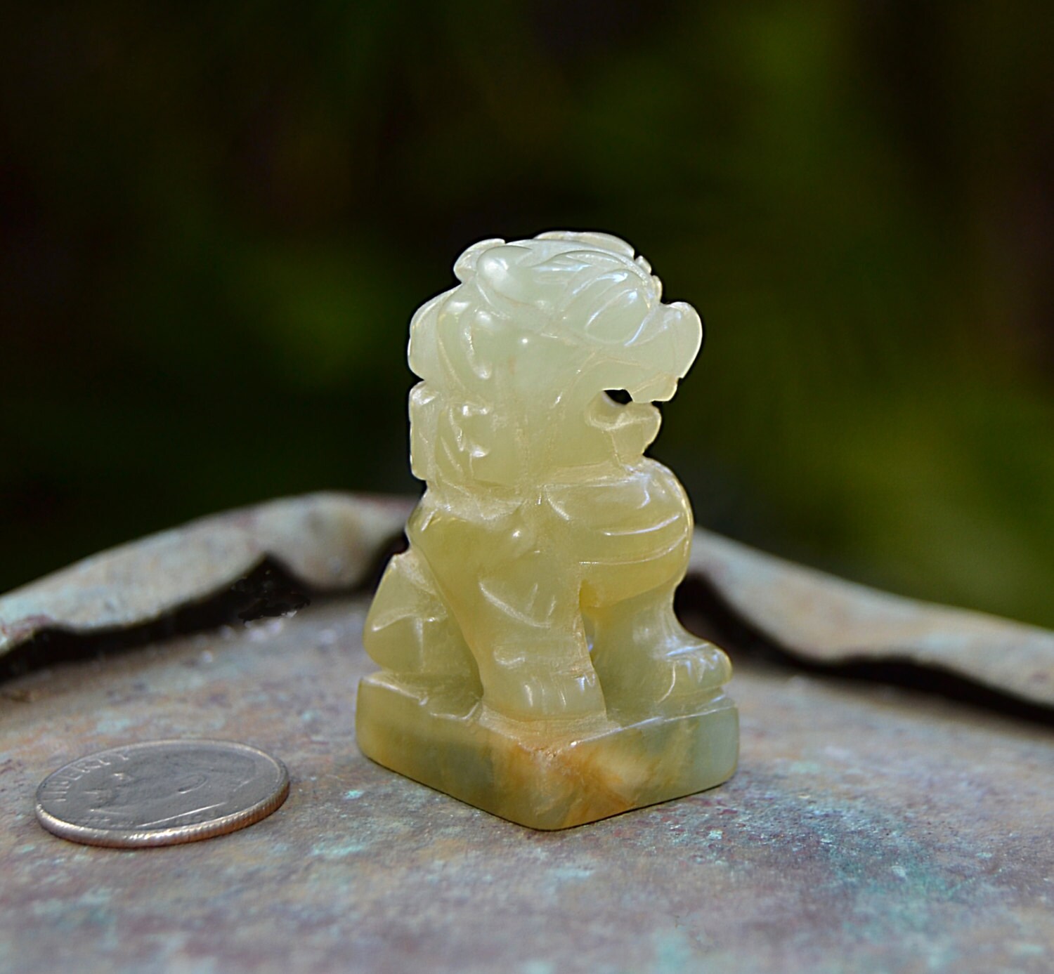 Chinese Jadeite FOO DOG Guardian Lion Statuette Amulet 25