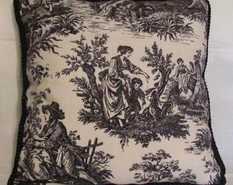 Country French English Cottage Toile Pillow Provence Ivory Black Buffalo Check