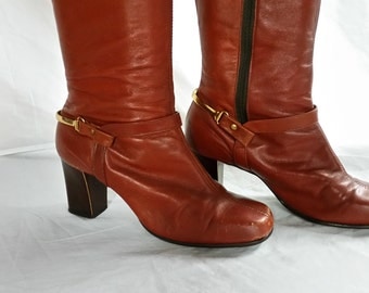 cognac tall boots with heel