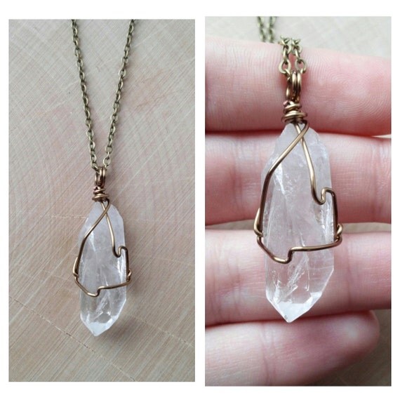 Wire Wrapped Arkansas Quartz Crystal Necklace by DrunkenMermaid
