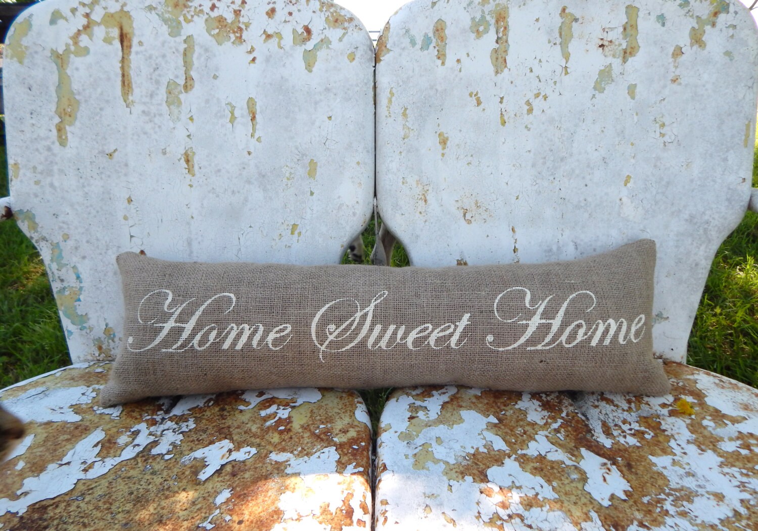 HOME SWEET HOME Long Narrow Bench Pillow Burlap Pillow
