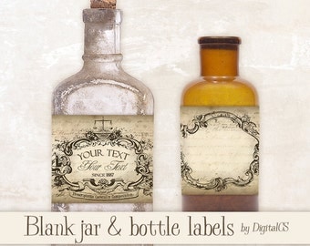 Printable Jar labels Apothecary labels for jars Vintage labels vintage tags printable tags digital tags Digital collage sheet Digital frames