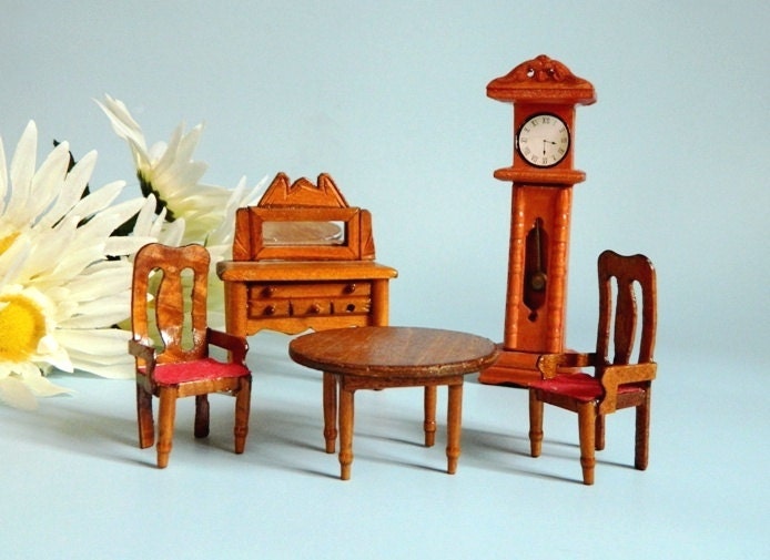 Vintage Tiny Wood Dollhouse Furniture 5 Pieces Dining Room Haute Juice