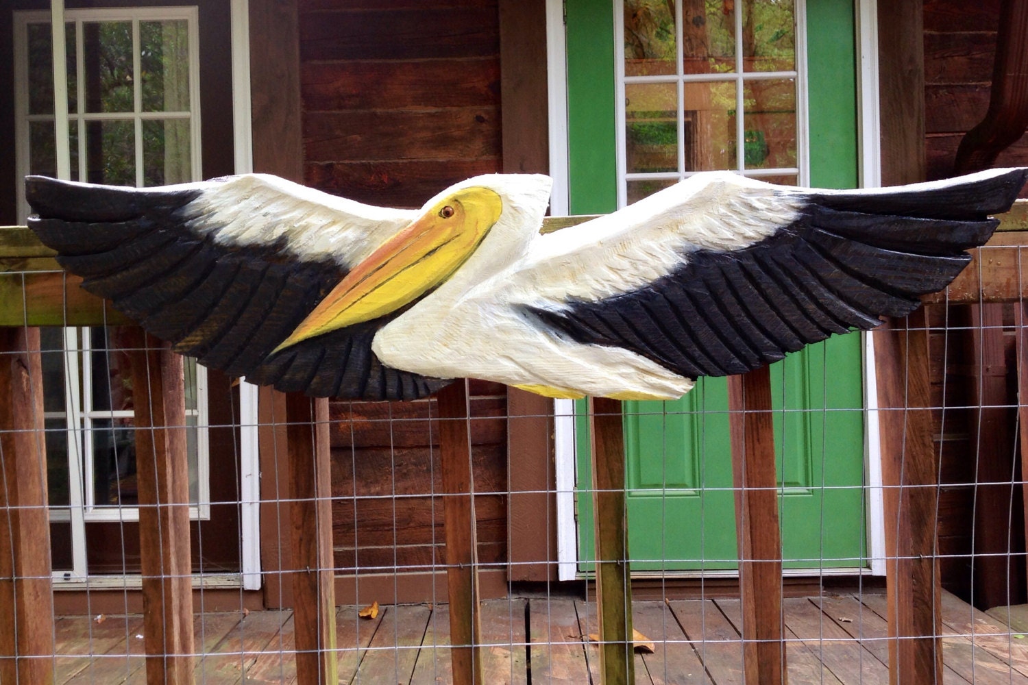 Great White Pelican 4ft chainsaw carved flying bird