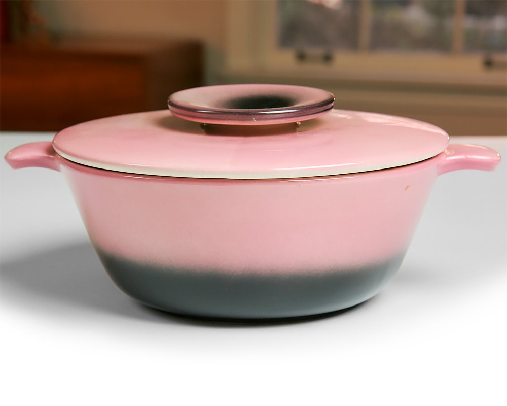 Vintage Hull Pottery 1950s Pink and Black Covered Casserole Dish