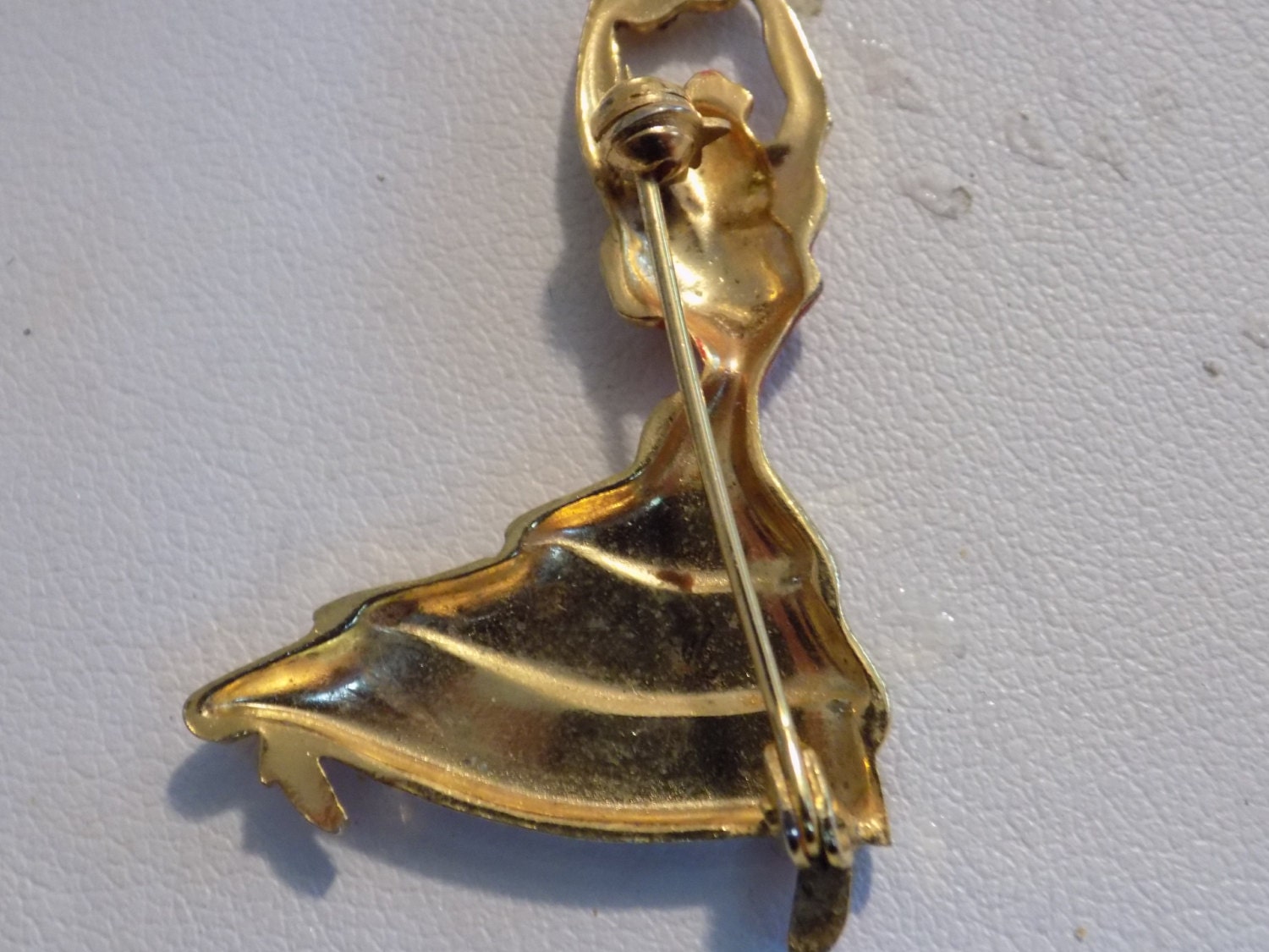 Vintage brooch Spanish dancer damascene enamel brooch black