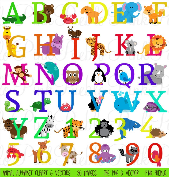animal alphabet font with safari jungle zoo animals
