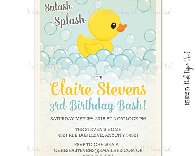 Rubber Duck Invitation, Baby Shower, Birthday, Customizable Wordings, Print Your Own