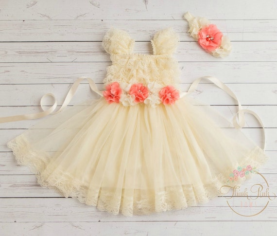 Ivory burlap flower girl dress, flower girl dress, Rustic flower girl dress, petti lace dress,country western dress, Baby toddler lace dress by ThinkPinkBows