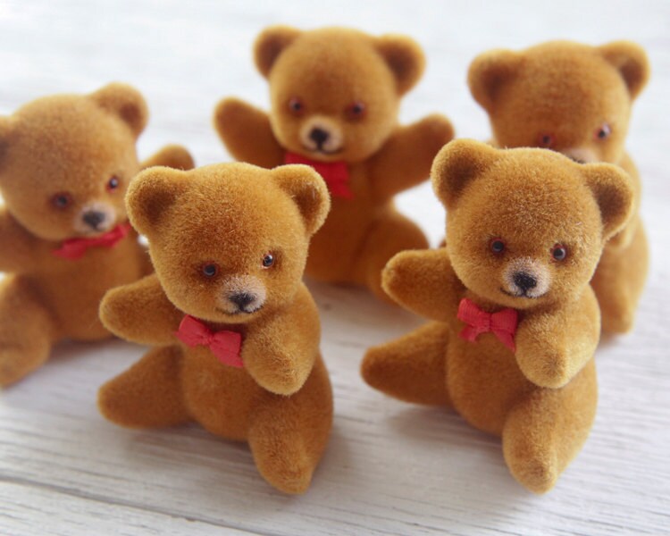 Fuzzy Bears Vintage Flocked Plastic Teddy Bear Craft