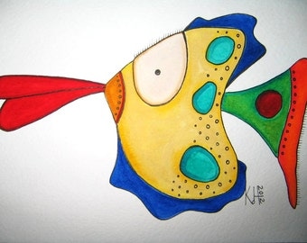 Fish Watercolor J6, Original Watercolor Painting, by Fig Jam Studio