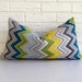 RESERVED FOR JILL Zig Zag Lumbar Pillow Cover - F Schumacher Zenyatta Mondatta Peacock - Gray Teal Yellow Green Blue Chevron - Mid Century M