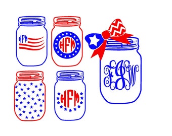 Fourth of July Mason Jars SVG or Silhouette Instant Download