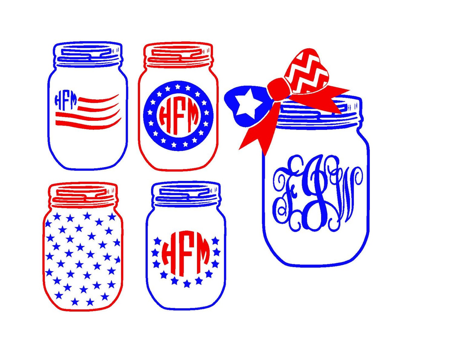 Download Fourth of July Mason Jars SVG or Silhouette Instant Download