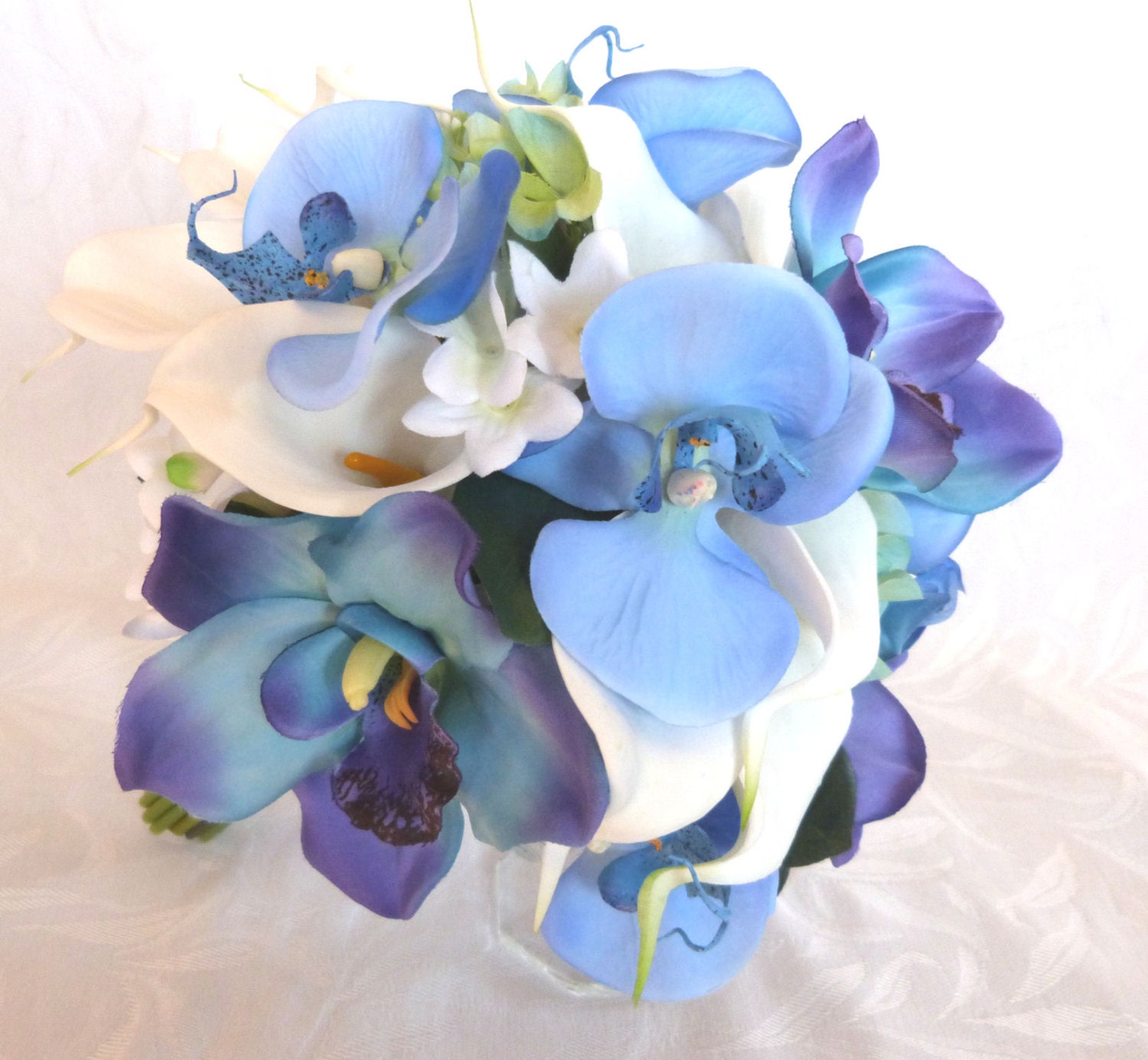 Blue Orchid White Calla Lily Bridal Bouquet And Boutonniere 8770