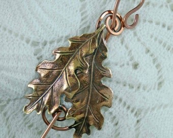 Double Oak Leaves Shawl Pin, Copper leaf pin, Bent Spoon Jewelry, Shawl pin, Scarf Pin