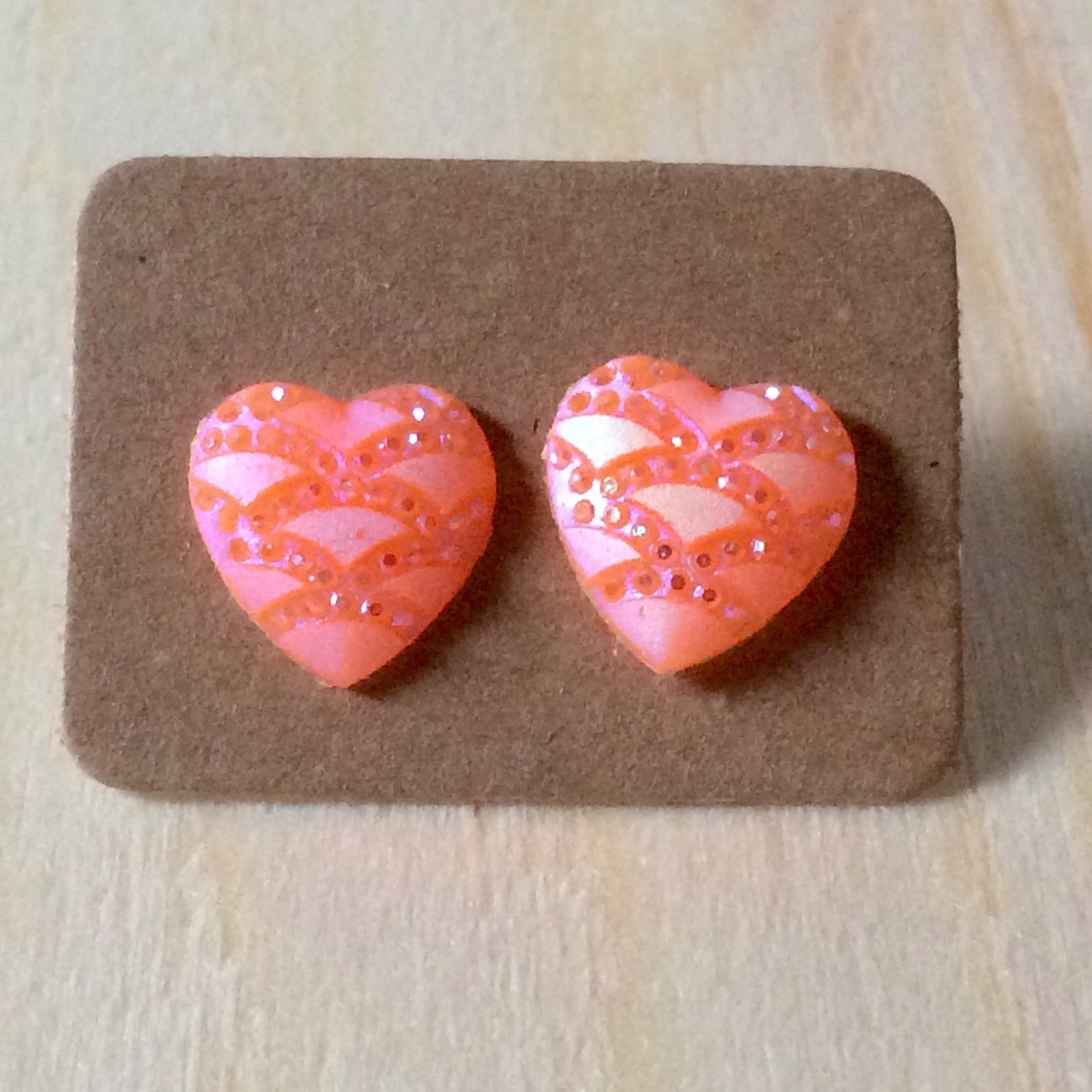 Adorable orange heart earrings by MGreenhalghDesigns on Etsy