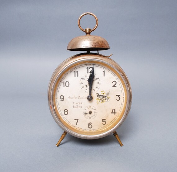 Antique large mechanical alarm clock Gustav Becker rustic