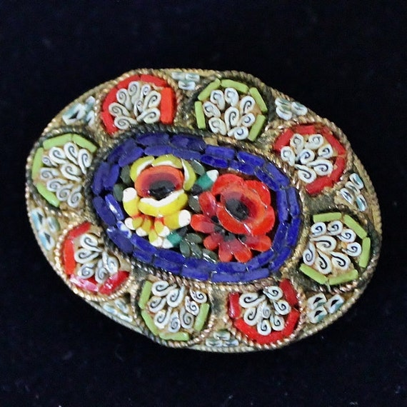 Vintage Antique Micro Mosaic Italian Pin Brooch