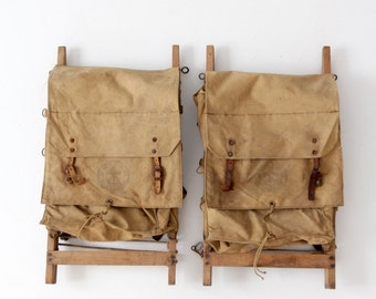 vintage Boy Scouts Yucca packs, pair of BSA backpacks, camp gear decor