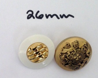Lot of 12 Buttons for these two designsSelf Shank Pearl Gold and Gold Design 26 mm