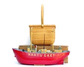 Vintage Nantucket Basket Nautical Lightship Baskets Cape Cod Beach Decor Picnic Hamper Summer Basket Purse