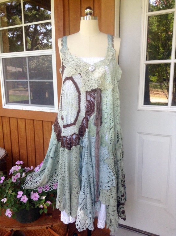 SALELuv Lucy Crochet Doily Dress Aqua Gypsy by BlackCrowLeatherCo